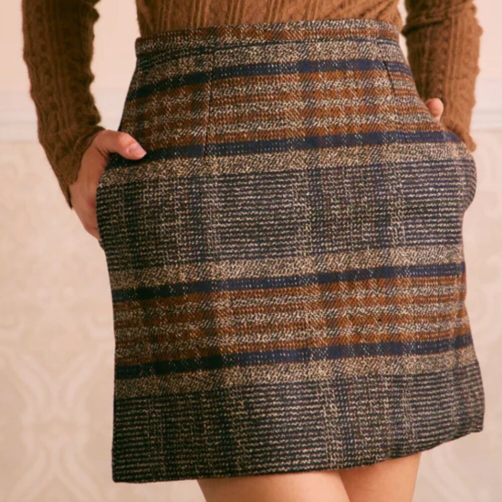 Brown Natural-Waisted Striped Mini Skirt | Rihoas | Size Small | NWT